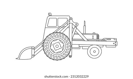 Hand drawn Vector illustration color children construction vintage wheel loader machine clipart