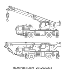 Hand drawn Vector illustration color children construction truck mounted crane construction machine clipart