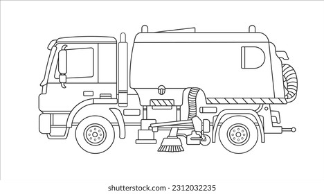 Hand drawn Vector illustration color children construction sweeper truck machine clipart