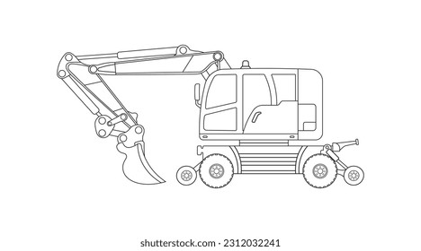 Hand drawn Vector illustration color children construction rail wheeled excavator construction machine clipart - Shutterstock ID 2312032241