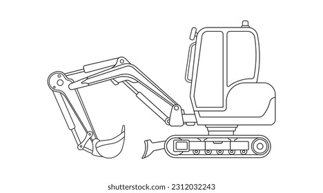 Hand drawn Vector illustration color children construction mini crawler excavator construction machine clipart