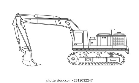 Hand drawn Vector illustration color children construction mining crawler excavator construction machine clipart