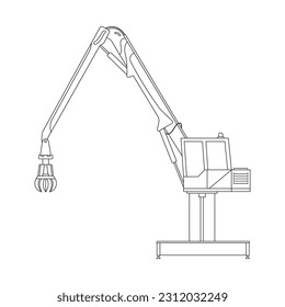 Hand drawn Vector illustration color children construction long reach grapple excavator construction machine clipart