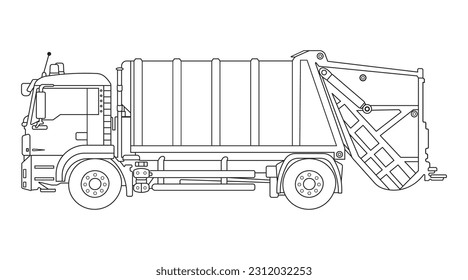 Hand drawn Vector illustration color children construction garbage truck cleaning machine clipart
