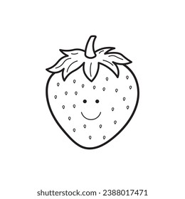 Hand drawn Vector illustration color children cute smiling fruit strawberry clipart