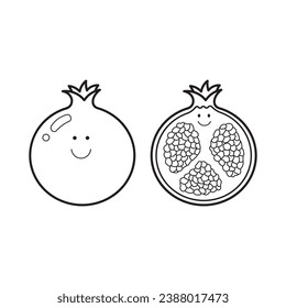 Hand drawn Vector illustration color children cute smiling fruit pomegranate clipart