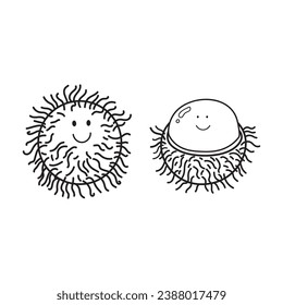 Hand drawn Vector illustration color children cute smiling fruit rambutan clipart