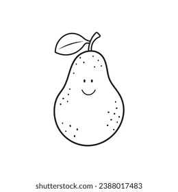 Hand drawn Vector illustration color children cute smiling fruit pear clipart