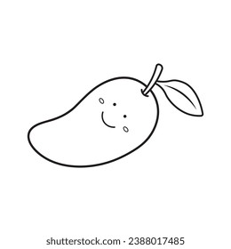 Hand drawn Vector illustration color children cute smiling fruit mango clipart