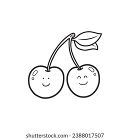 Hand drawn Vector illustration color children smiling fruit cherry clipart