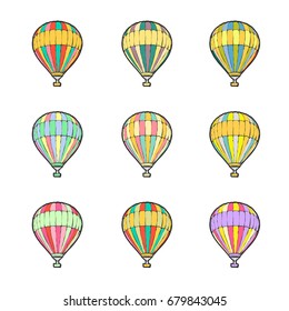 Hand drawn vector illustration - Color air balloon set