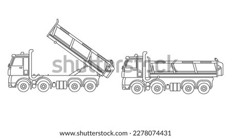 Hand drawn Vector illustration color children construction dump truck with fully extended box clipart