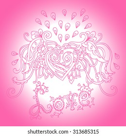 Hand drawn vector illustration of colorful doodle  winged heart.  Can be used for cards, invitations, fabrics, wallpapers, ornamental template for design and decoration, etc