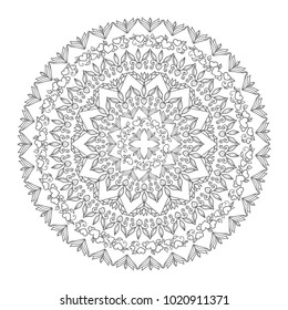 Hand drawn vector illustration for coloring book. Beautiful lace art or mandala, consist from lovely liny elements, hearts, flowers, wave lines. Different elements in each art