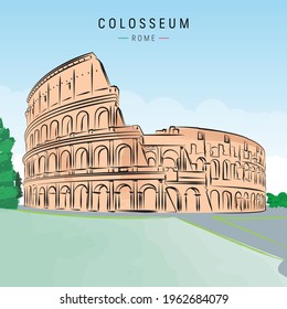 hand drawn vector illustration of Colosseum, Rome, Italy.
