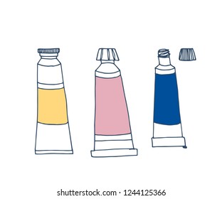 Hand drawn vector illustration with colourful tubes of paint