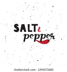 Hand drawn vector illustration concept. Grill and barbecue restaurant design: Salt and Pepper with texture on the background. Freehand typography poster. BBQ banner grilled food. 