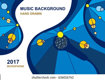 Hand drawn vector illustration of a concept of karaoke, microphone, song, concert.
Musical background theme design template.