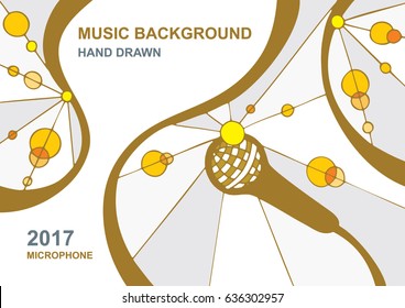 Hand drawn vector illustration of a concept of karaoke, microphone, song, concert. Musical background theme design template.