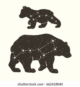 Hand drawn vector illustration of the constellations Ursa Major and Ursa Minor