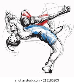 An hand drawn vector illustration (converted) from series Martial Arts: GRECO-ROMAN WRESTLING (Greco-Roman Wrestling is a style of wrestling that is practiced worldwide).