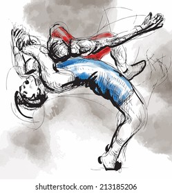 An hand drawn vector illustration (converted) from series Martial Arts: GRECO-ROMAN WRESTLING (Greco-Roman Wrestling is a style of wrestling that is practiced worldwide).