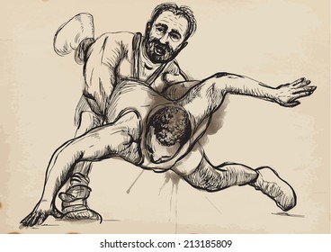 An hand drawn vector illustration (converted) from series Martial Arts: GRECO-ROMAN WRESTLING (Greco-Roman Wrestling is a style of wrestling that is practiced worldwide).