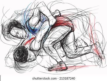 An hand drawn vector illustration (converted) from series Martial Arts: GRECO-ROMAN WRESTLING (Greco-Roman Wrestling is a style of wrestling that is practiced worldwide).