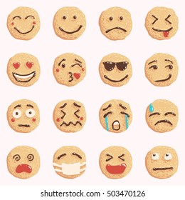 Hand drawn vector illustration of the coockie faces