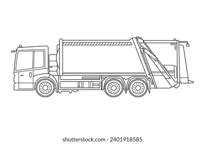 Dibujo manual Vector ilustración cool camión basura icono Aislado en fondo blanco