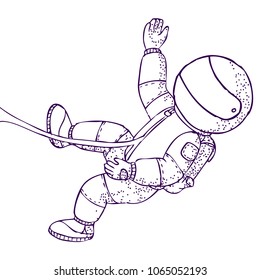 Hand Drawn Vector Illustration for Cosmonautics Day. Coloring Book Page. Astronaut in weightlessness