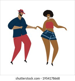 Dibujo a mano de una ilustración vectorial de una pareja bailando bachata divertida, salsa, mambo, danza kizomba. Aislado sobre fondo blanco. Escuela de danza, festival, fiesta, carnaval, concepto de invitación.