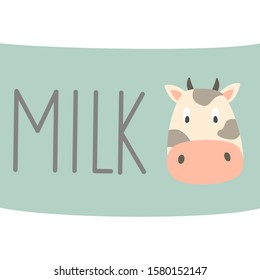 Hand drawn vector illustration of cow with text milk. Good for vegetarian and healthy life concept. Great for ingredient label or recipe.