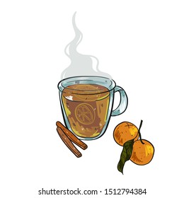 Hand drawn vector illustration.  
A cozy illustration. Cup of tea.