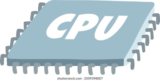 Hand drawn vector illustration of CPU. Central processor unit icon isolated on white background. IT technology, business. Isolated chip vector object, clipart. Electronic device part. Flat design.