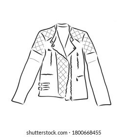 Hand drawn vector illustration. Creative black contour art work. Ink fashion illustration. Vector illustration leather jacket. Hand drawn leather jacket. leather jacket, vector sketch illustration
