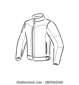 Ilustración vectorial dibujada a mano. Obra de arte de contorno negro creativo. Ilustración de moda de tinta. Chaqueta de cuero de ilustración vectorial. Chaqueta de cuero dibujada a mano. chaqueta de cuero, ilustración de esbozo vectorial