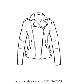 Hand drawn vector illustration. Creative black contour art work. Ink fashion illustration. Vector illustration leather jacket. Hand drawn leather jacket. leather jacket, vector sketch illustration