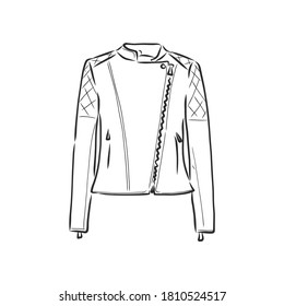 Hand drawn vector illustration. Creative black contour art work. Ink fashion illustration. Vector illustration leather jacket. Hand drawn leather jacket. leather jacket, vector sketch illustration