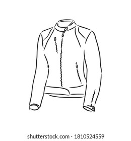 Ilustración vectorial dibujada a mano. Obra de arte de contorno negro creativo. Ilustración de moda de tinta. Chaqueta de cuero de ilustración vectorial. Chaqueta de cuero dibujada a mano. chaqueta de cuero, ilustración de esbozo vectorial