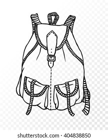 Hand drawn vector illustration. Creative black contour art work. Ink fashion illustration. Vector illustration bag. Hand drawn fashion bag. Isolated bag. 