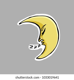 Hand drawn vector illustration. Crescent moon. Sticker. Cartoon patch badges.
