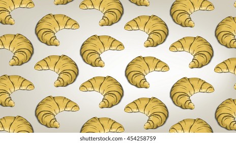 Hand drawn vector illustration of croissant pattern