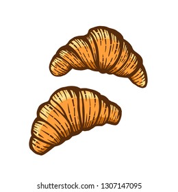 Hand drawn vector illustration of croissants isolated on white background. Pastry sweets. For design menu cafe, label and packaging