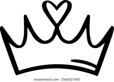 Hand drawn vector illustration of a crown with a heart shape, symbolizing love and royalty, perfect for Valentine s Day, weddings, or elegant romantic designs