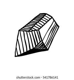 Hand drawn vector illustration crystal. Vector minerals set. Black contour creative ink art work