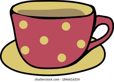 Handgezeichnete Vektorgrafik von Tasse und Untertasse. Doodle-Skizze. 