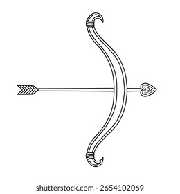 Hand drawn vector illustration of cupid's bow with arrow and hearts. Romantic doodle sketch for valentine's day. Heart tipped arrow and bow icon