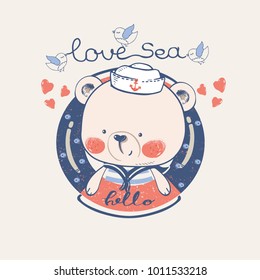 hand drawn vector illustration of cute  sailor bear.baby boy bear.can be used for kid's or baby's shirt design,fashion print design,fashion graphic,t-shirt,kids wear
