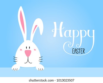 Hand drawn vector illustration with cute cartoon bunny portrait, Happy Easter lettering. Isolated objects. Vector illustration. Festive design elements. Concept for greeting card, invitation.
